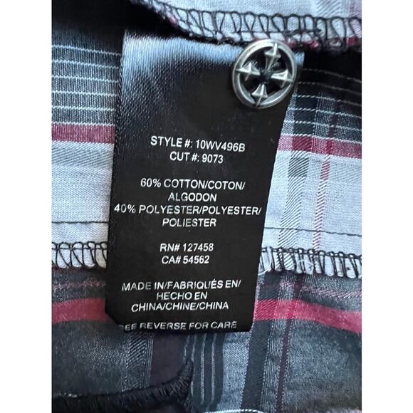 Affliction black & red plaid button down shirt size XL - Picture 6 of 6